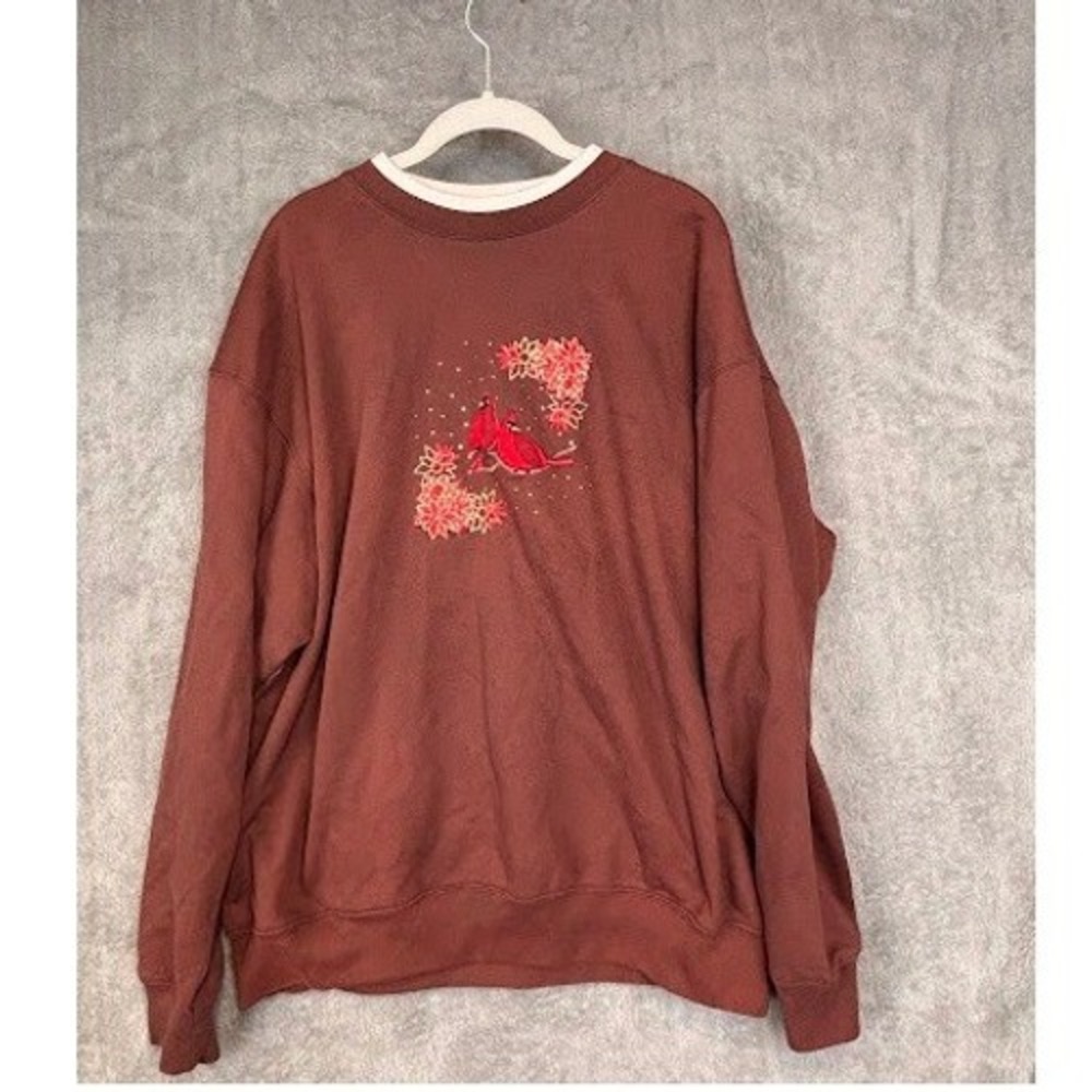 M & C Sportswear Burgundy Cardinal Embroidered Sweatshirt 2X Winter Christmas